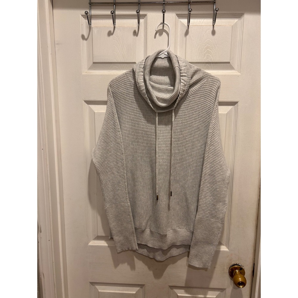 Cynthia Rowley Active Women Large Gray Waffle Knit Cowl Neck Pullover Sweater